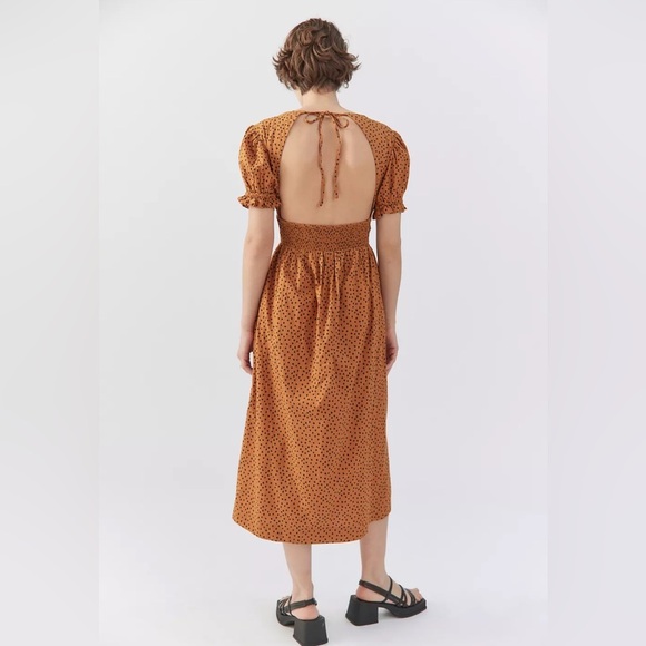 Urban Outfitters Liliana Side Slit Midi Dress Puff Sleeve patchwork striped Sz M - Picture 16 of 16